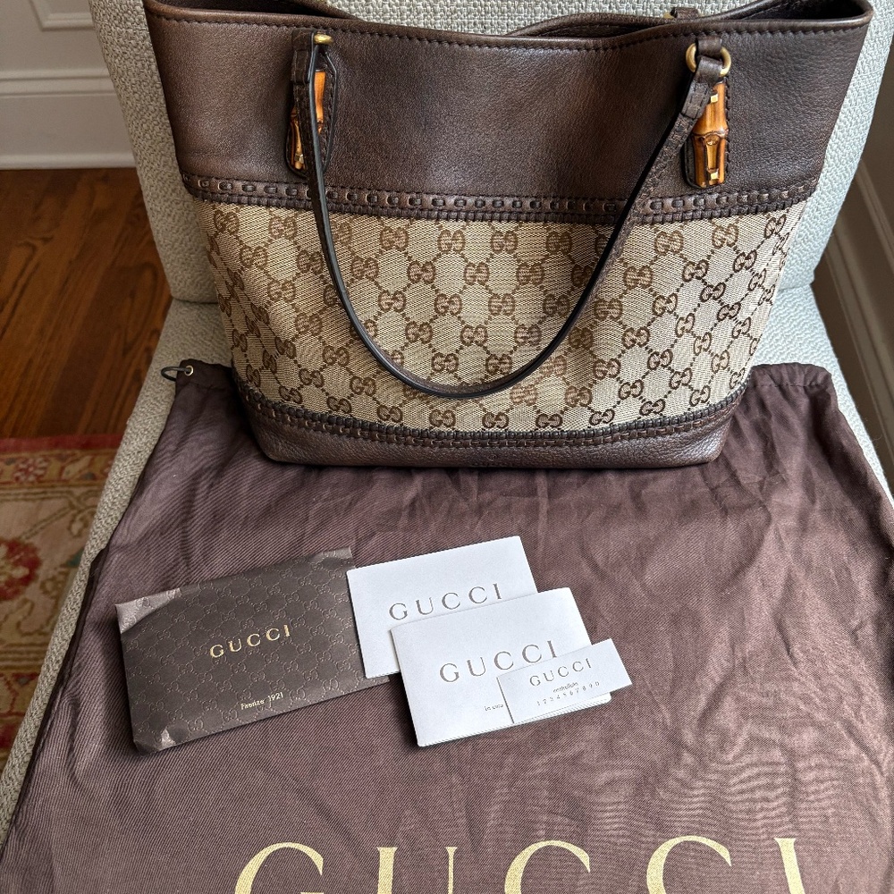 Gucci Canvas Tote with Bamboo Accents